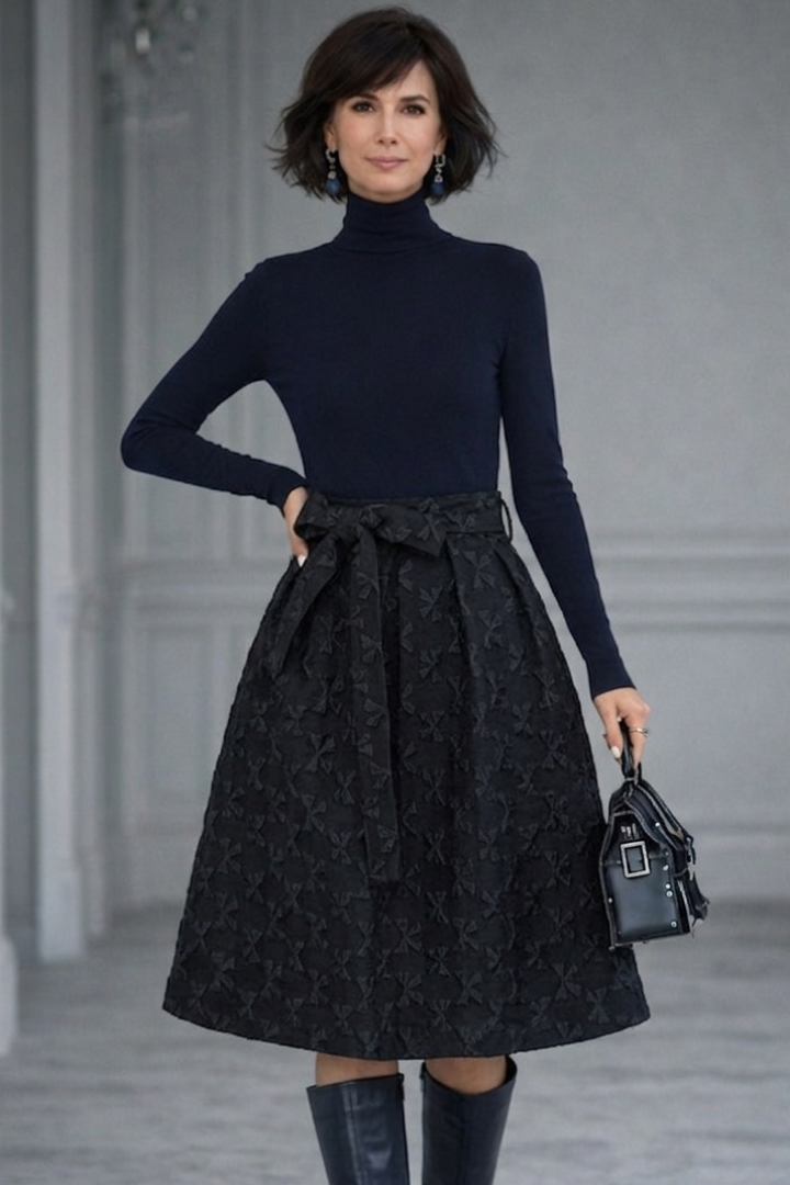 Cecilia Walker | High Neck Knit Top & Textured Midi Skirt Set