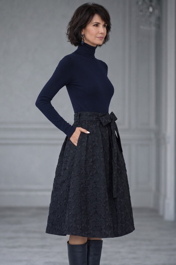 Cecilia Walker | High Neck Knit Top & Textured Midi Skirt Set