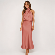 Selene Leclair | Halter Neck Satin Maxi Dress
