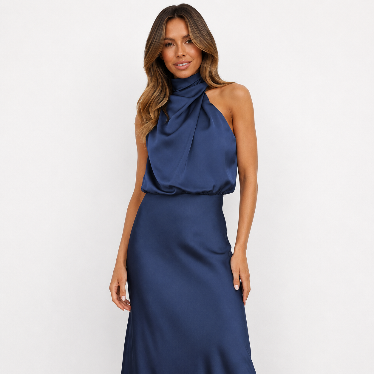 Selene Leclair | Halter Neck Satin Maxi Dress