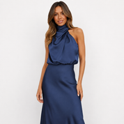 Selene Leclair | Halter Neck Satin Maxi Dress