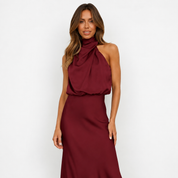 Selene Leclair | Halter Neck Satin Maxi Dress