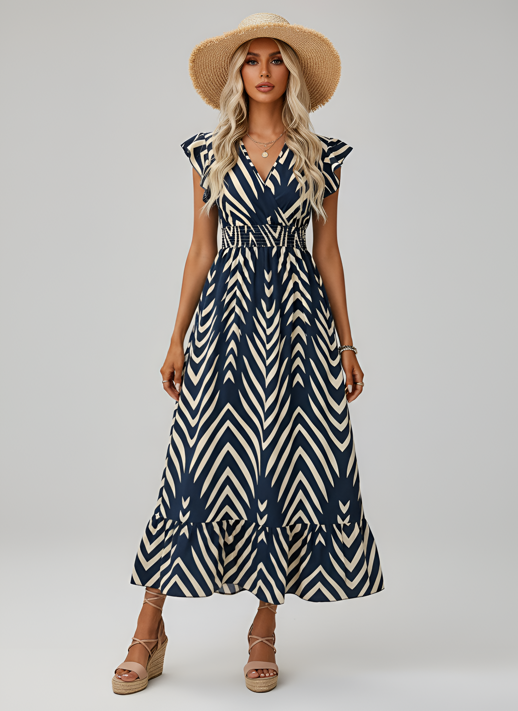 Selene Whitfield | Navy Blue Geometric Maxi Summer Dress