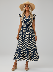Selene Whitfield | Navy Blue Geometric Maxi Summer Dress