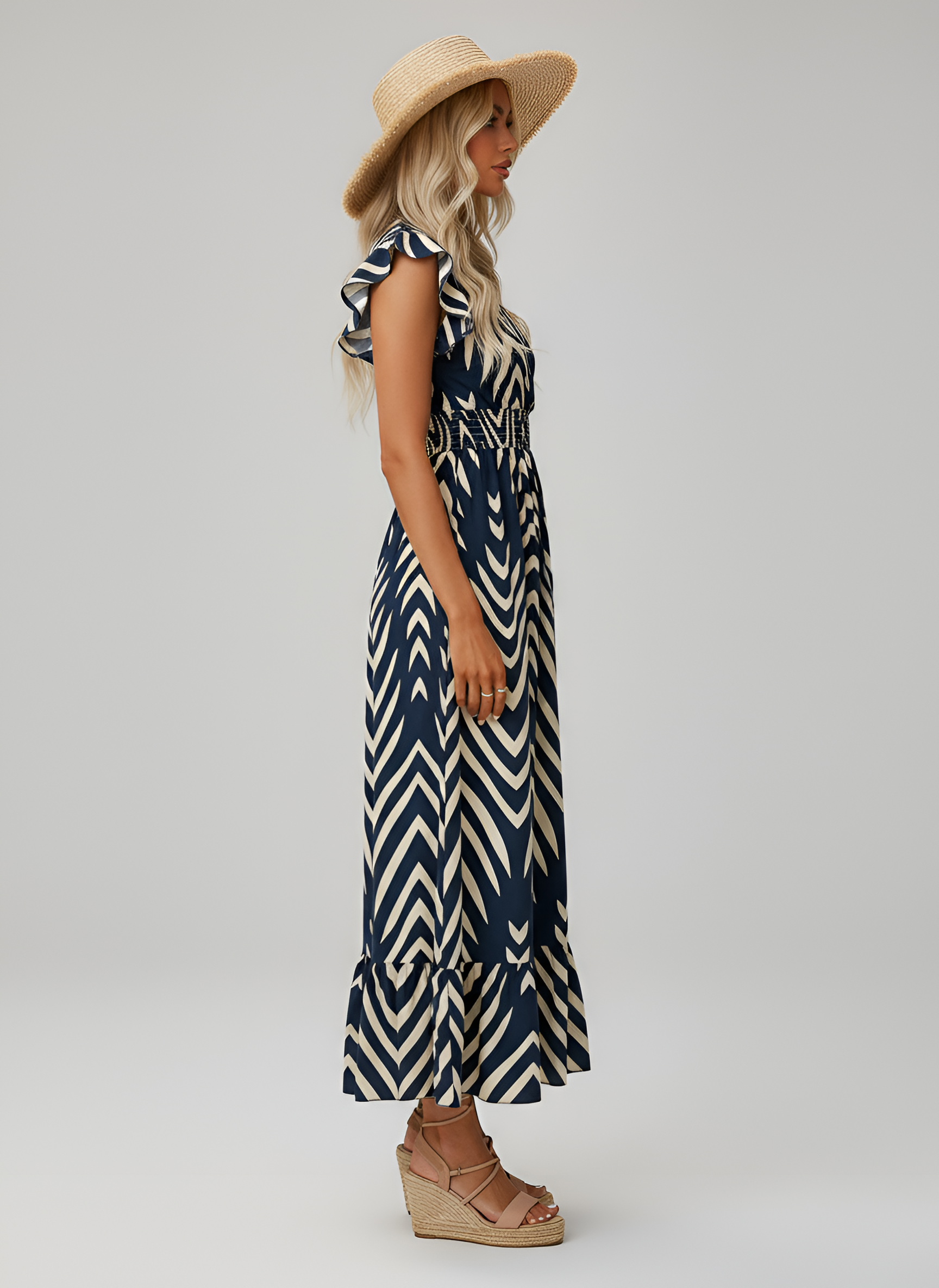 Selene Whitfield | Navy Blue Geometric Maxi Summer Dress