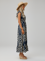 Selene Whitfield | Navy Blue Geometric Maxi Summer Dress