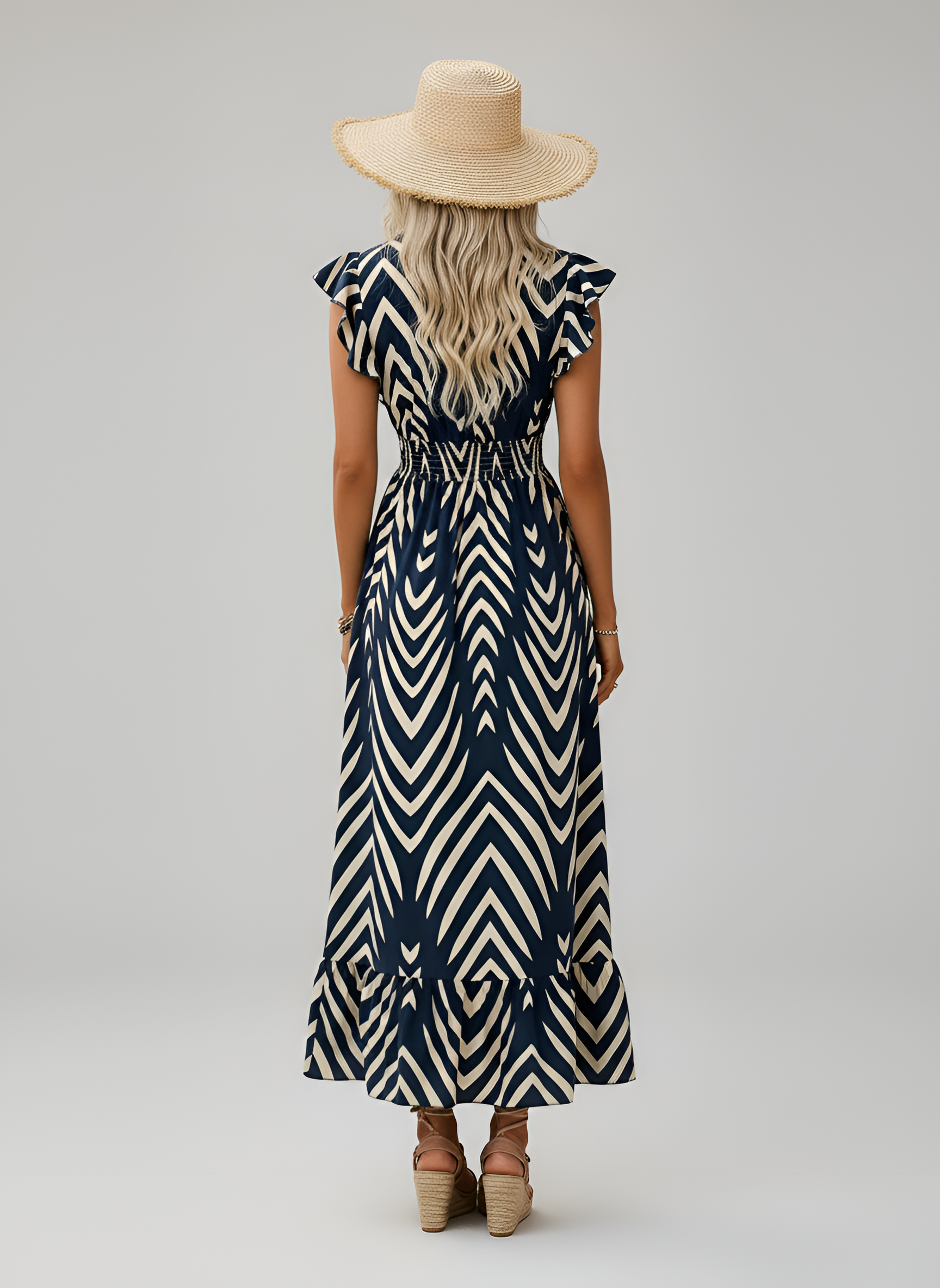 Selene Whitfield | Navy Blue Geometric Maxi Summer Dress
