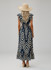 Selene Whitfield | Navy Blue Geometric Maxi Summer Dress