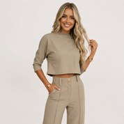 Selina Stone | Cropped Top & High-Waisted Trousers Set
