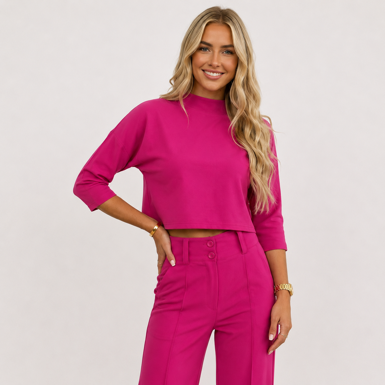 Selina Stone | Cropped Top & High-Waisted Trousers Set