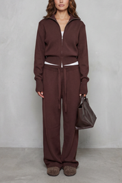 Felicity Drummond | Ensemble d’intérieur en maille décontracté – Gilet zippé et pantalon à jambes larges