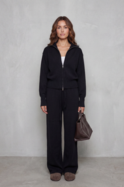 Felicity Drummond | Ensemble d’intérieur en maille décontracté – Gilet zippé et pantalon à jambes larges