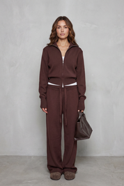 Felicity Drummond | Ensemble d’intérieur en maille décontracté – Gilet zippé et pantalon à jambes larges