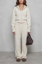 Felicity Drummond | Ensemble d’intérieur en maille décontracté – Gilet zippé et pantalon à jambes larges
