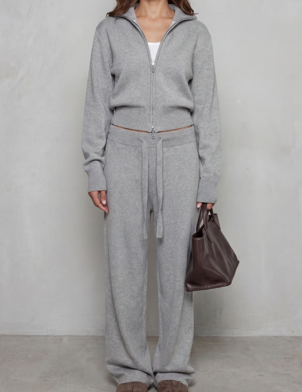 Felicity Drummond | Relaxed Knit Lounge Set – Zip Cardigan & Wide-Leg Trousers
