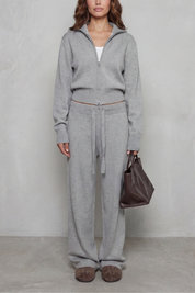 Felicity Drummond | Ensemble d’intérieur en maille décontracté – Gilet zippé et pantalon à jambes larges