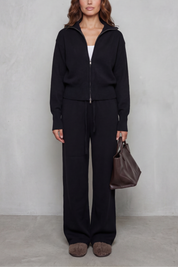 Felicity Drummond | Ensemble d’intérieur en maille décontracté – Gilet zippé et pantalon à jambes larges