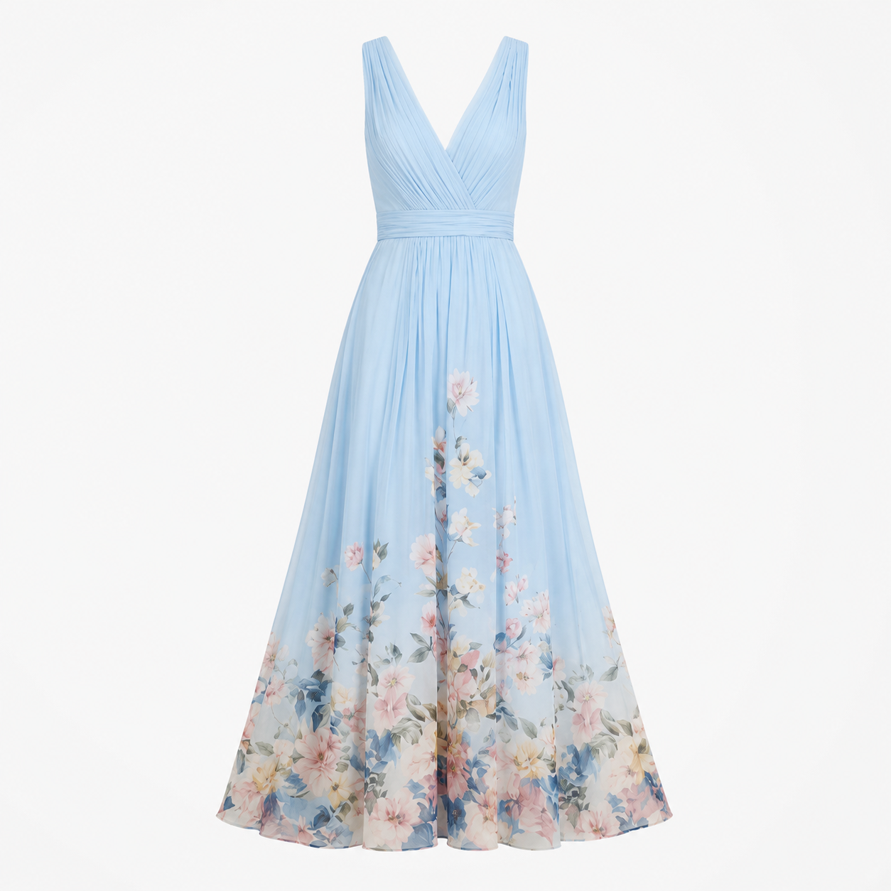 Serelisse Eleanor | Romantic Floral Ombre Maxi Dress in Sky Blue