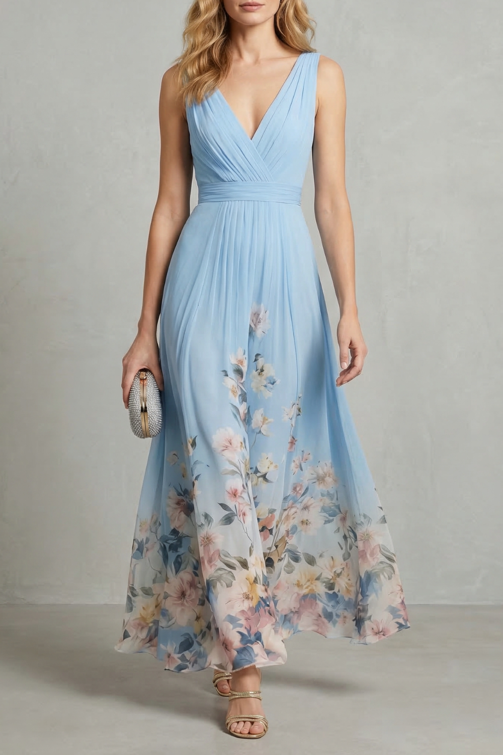 Serelisse Eleanor | Romantic Floral Ombre Maxi Dress in Sky Blue