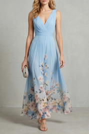 Serelisse Eleanor | Romantic Floral Ombre Maxi Dress in Sky Blue