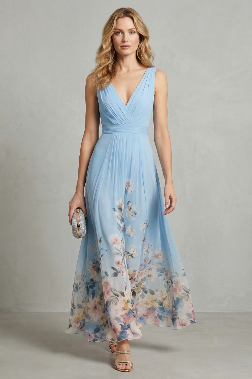 Serelisse Eleanor | Romantic Floral Ombre Maxi Dress in Sky Blue