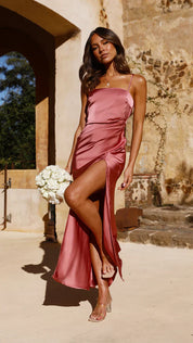 Serenne Duvalle | Satin Maxi Dress with High Slit