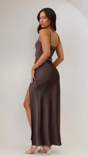 Serenne Duvalle | Satin Maxi Dress with High Slit