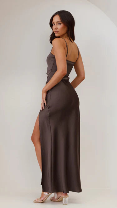 Serenne Duvalle | Satin Maxi Dress with High Slit