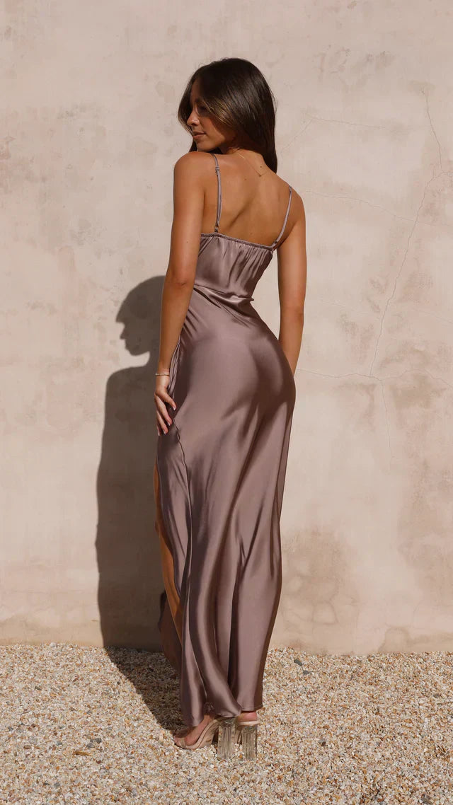 Serenne Duvalle | Satin Maxi Dress with High Slit