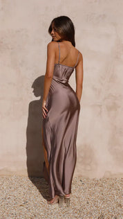 Serenne Duvalle | Satin Maxi Dress with High Slit