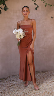 Serenne Duvalle | Satin Maxi Dress with High Slit