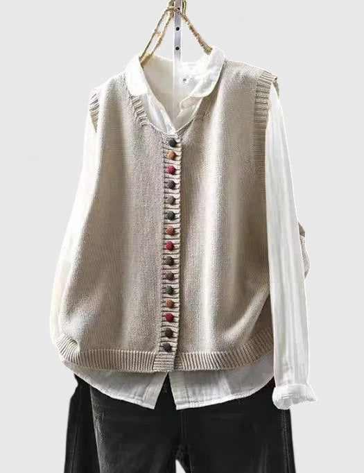 Margot Ellison | Contrast Button Knit Cardigan Vest