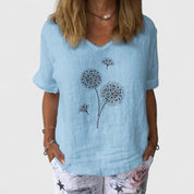Ottilie Marchmont | Linen Blend Blouse With Dandelion Print