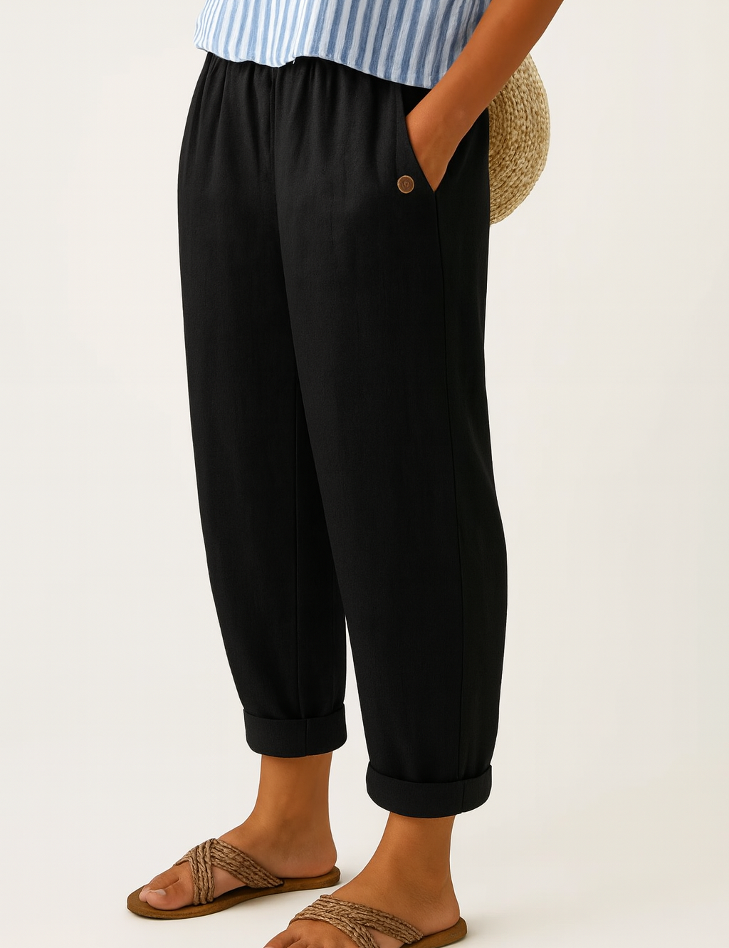 Lydia Bennett | Timeless Plain Everyday Trousers in Natural Linen