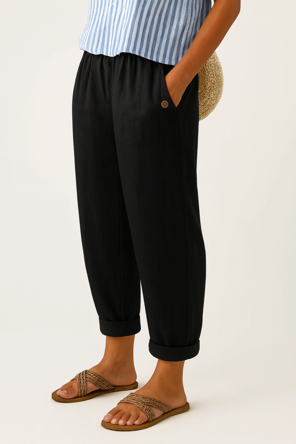 Lydia Bennett | Timeless Plain Everyday Trousers in Natural Linen