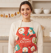 Tablier de Noël rouge imprimé avec bonhomme de neige Snowy Cheer
