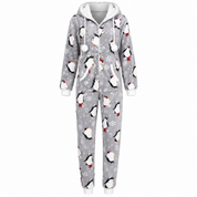 Combinaison de Noël à capuche Gris imprimée pingouin Snowy Paws pour femmes
