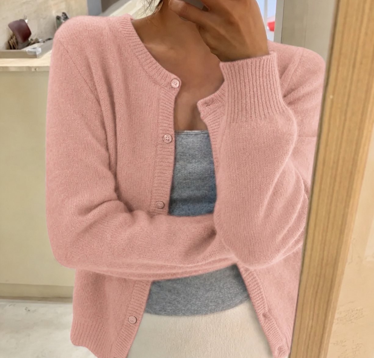 Imogen Taylor | Soft Knit Cardigan Button Front Round Neckline
