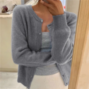 Imogen Taylor | Soft Knit Cardigan Button Front Round Neckline