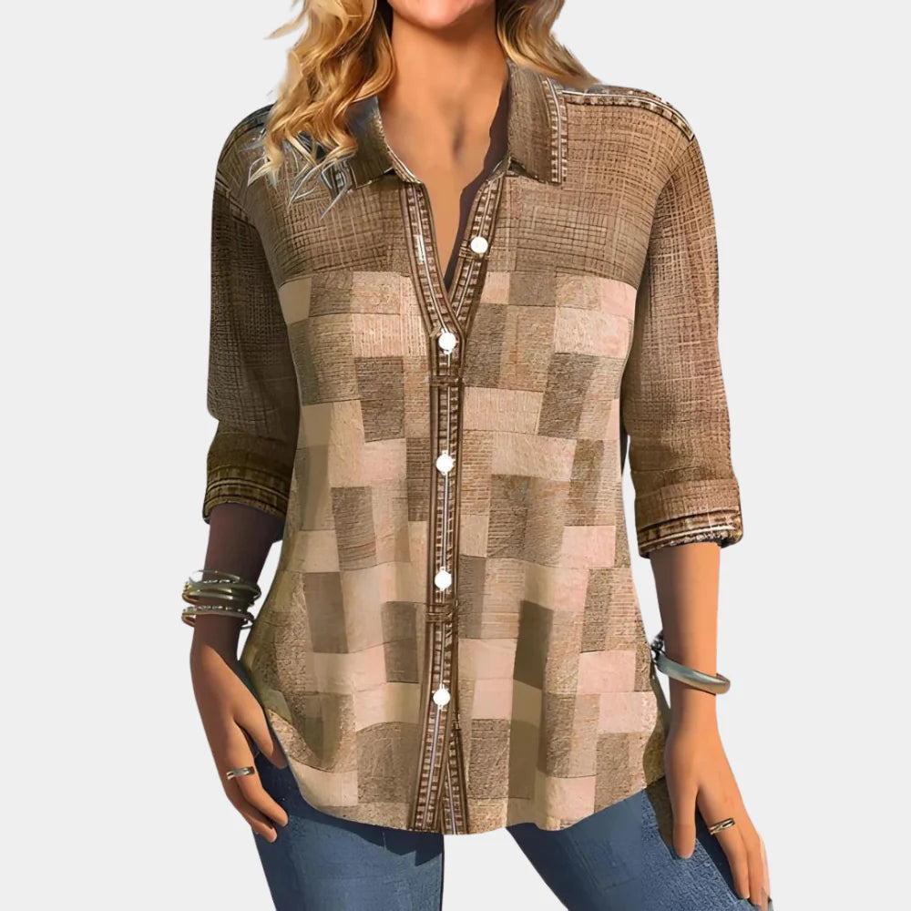 Freya Mansfield | Colour Block Print Blouse With Button Detail