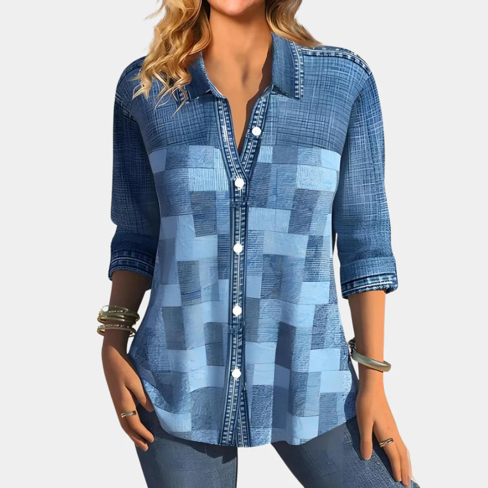 Freya Mansfield | Colour Block Print Blouse With Button Detail