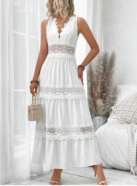 Sophie Dubois | Lace-Trimmed Tiered Maxi Dress
