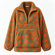 Genevieve Whitlock | Floral Sherpa Fleece Sweater With Half-Zip