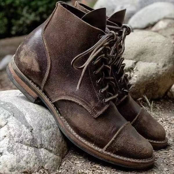Damien Laurent | Vintage Leather Lace-Up Boots For Men