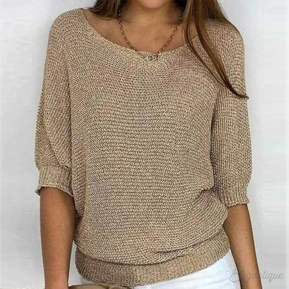 Lydia Harrison | Slouchy Knit Sweater Top in Warm Camel
