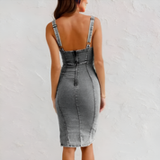 Colette Walker | Denim Corset Midi Dress with Front Slit