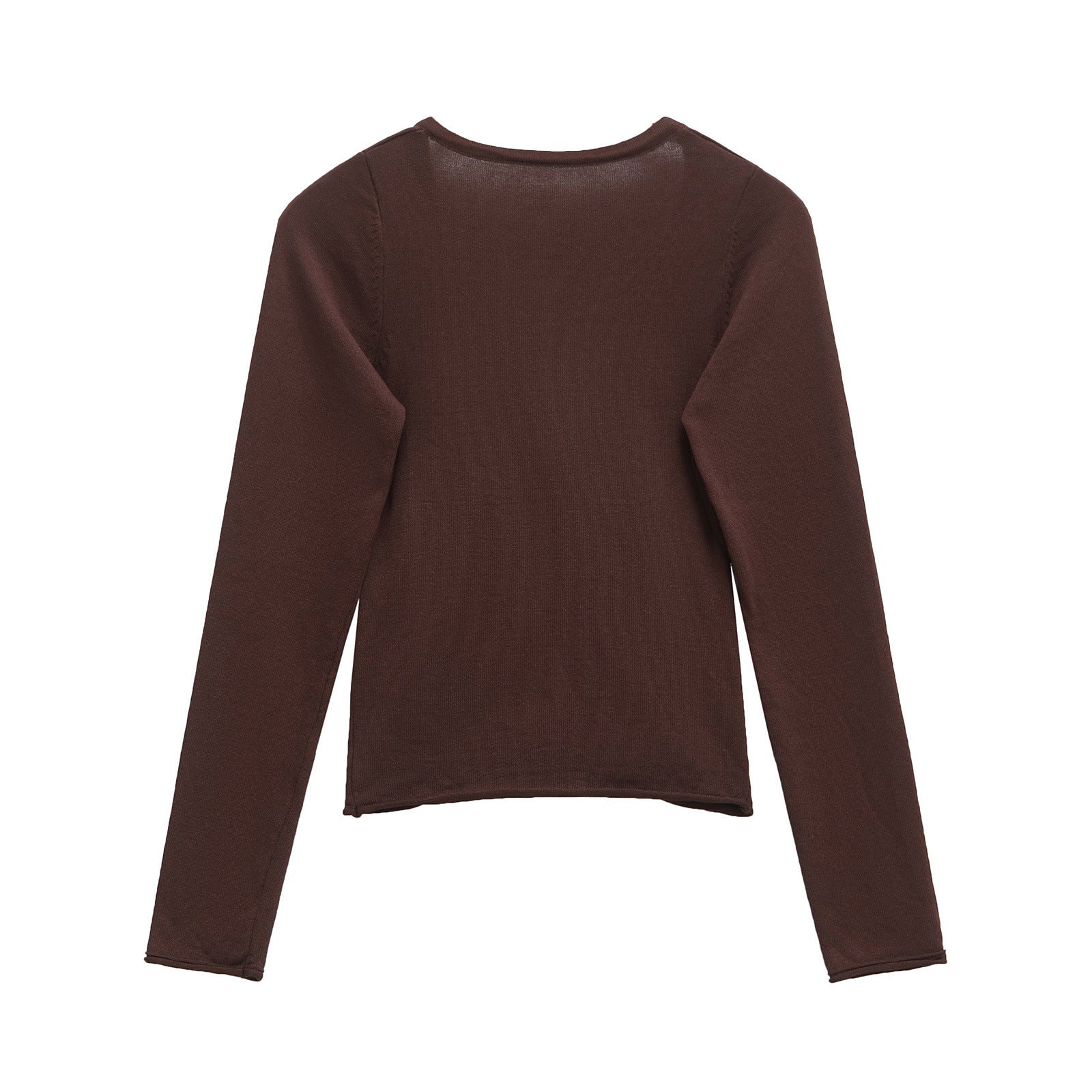Théa Dusoleil | Ruched Long Sleeve Top in Chocolate Brown with V-Neckline