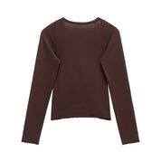 Théa Dusoleil | Ruched Long Sleeve Top in Chocolate Brown with V-Neckline
