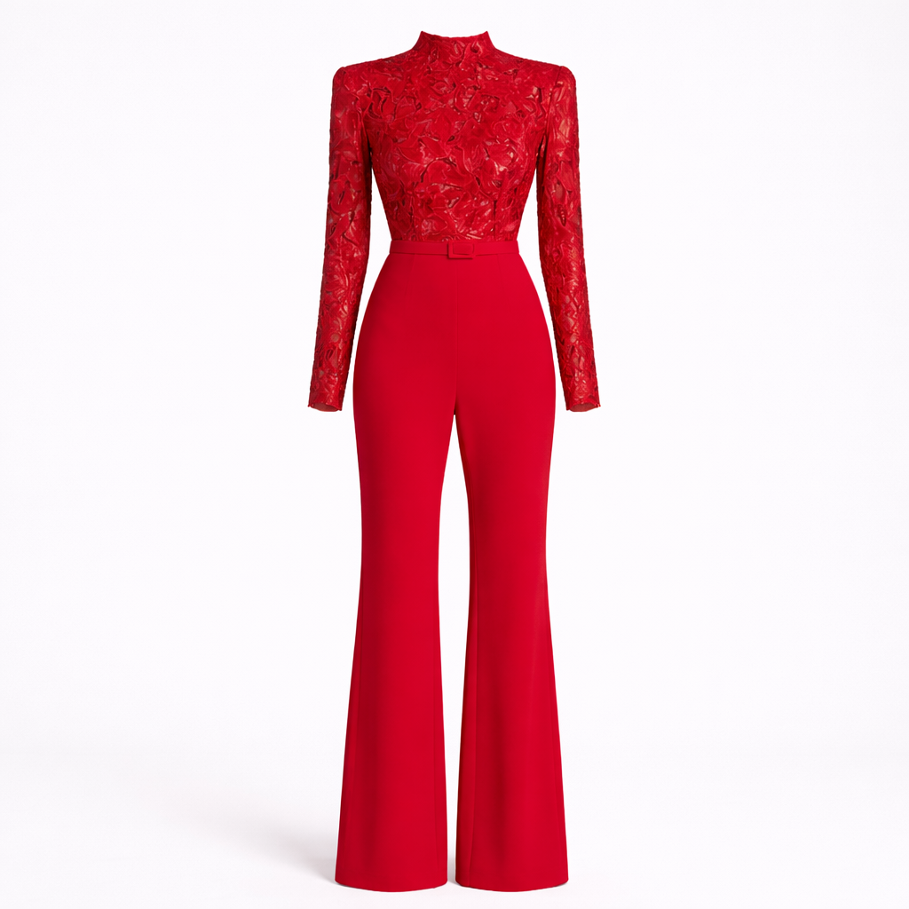 Thalia Beaumont | Red Lace Jumpsuit