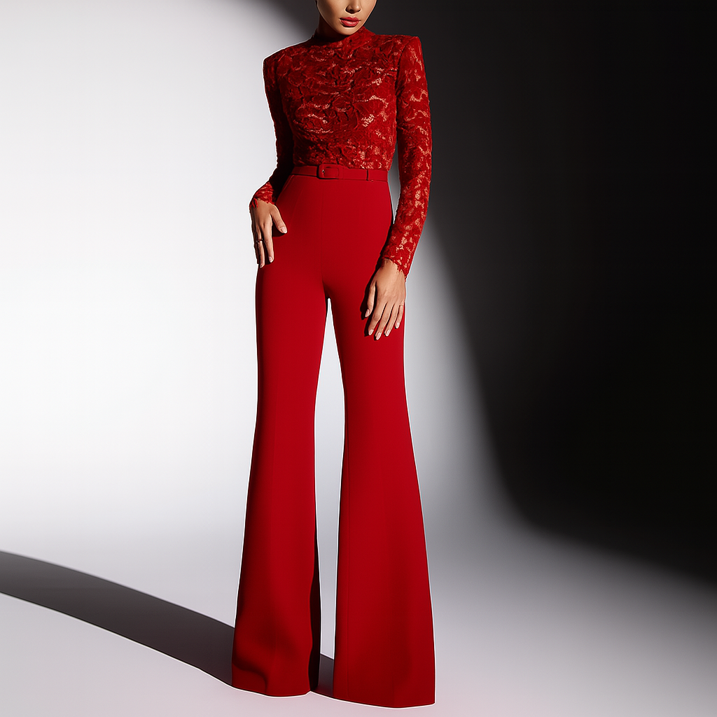 Thalia Beaumont | Red Lace Jumpsuit